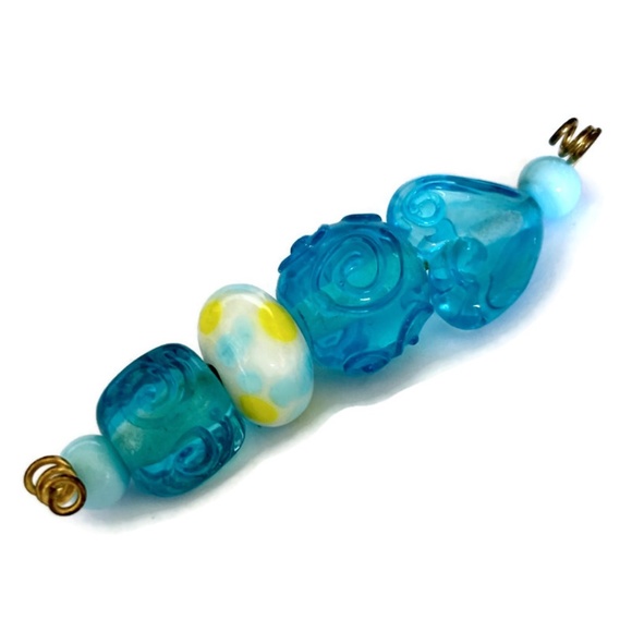 As Low As $2 Aqua Blue & Yellow Handmade Lampwork Artisan Rondelle Beads (6) - Picture 1 of 2